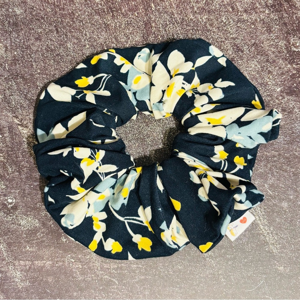 Floral Black and Yellow Hair Scrunchie